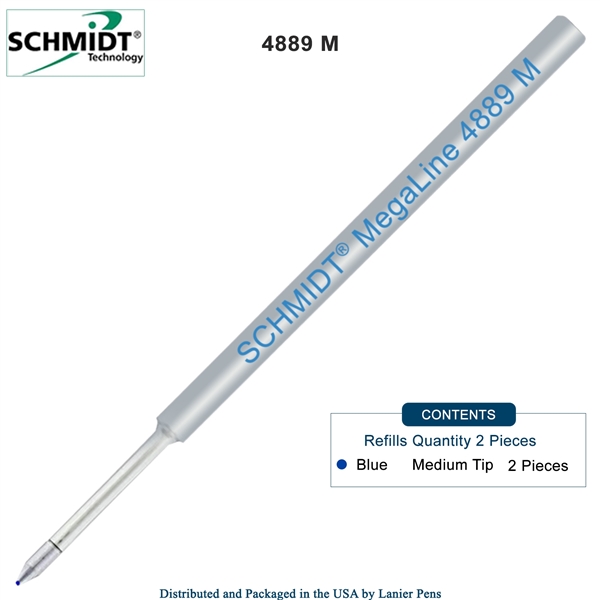 2 Pack - Schmidt 4889 MegaLine Pressurized Refill - Blue Ink (Medium Tip 0.7mm) by Lanier Pens, Wood N Dreams