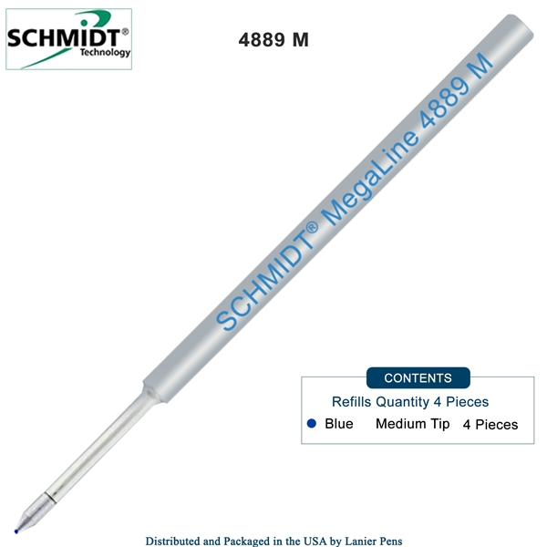 4 Pack - Schmidt 4889 MegaLine Pressurized Refill - Blue Ink (Medium Tip 0.7mm) by Lanier Pens, Wood N Dreams