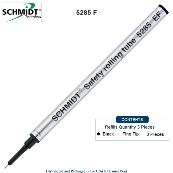 3 Pack - Schmidt 5285 Extra Fine Rollerball Metal Refill - Black Ink (Extra Fine Tip 0.5mm) by Lanier Pens, Wood N Dreams