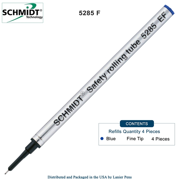 4 Pack - Schmidt 5285 Extra Fine Rollerball Metal Refill - Blue Ink (Extra Fine Tip 0.5mm) by Lanier Pens, Wood N Dreams