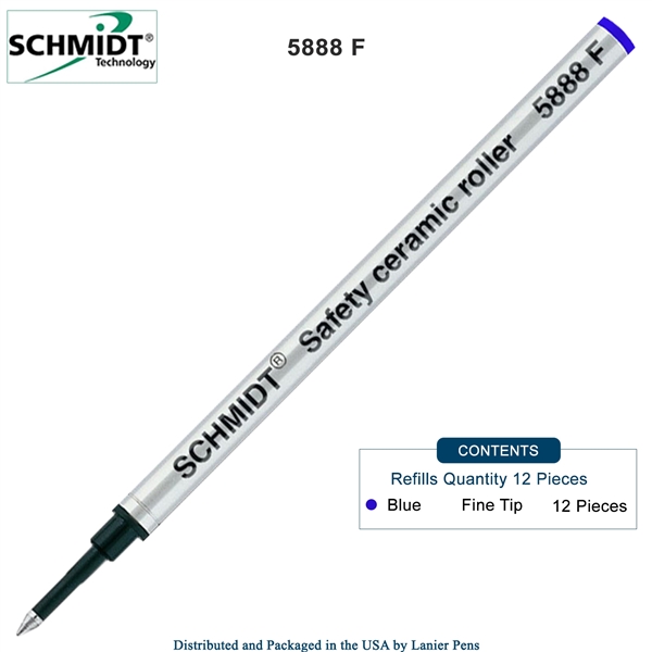 12 Pack - Schmidt 5888 Safety Ceramic Rollerball Metal Refill - Blue Ink (Fine Tip 0.6mm) by Lanier Pens, Wood N Dreams