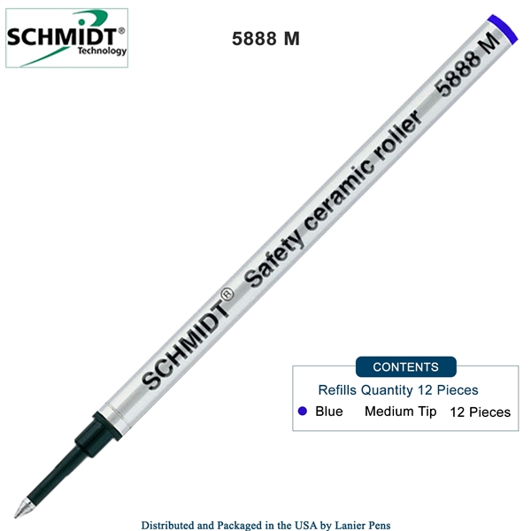 12 Pack - Schmidt 5888 Safety Ceramic Rollerball Metal Refill - Blue Ink (Medium Tip 0.7mm) by Lanier Pens, Wood N Dreams