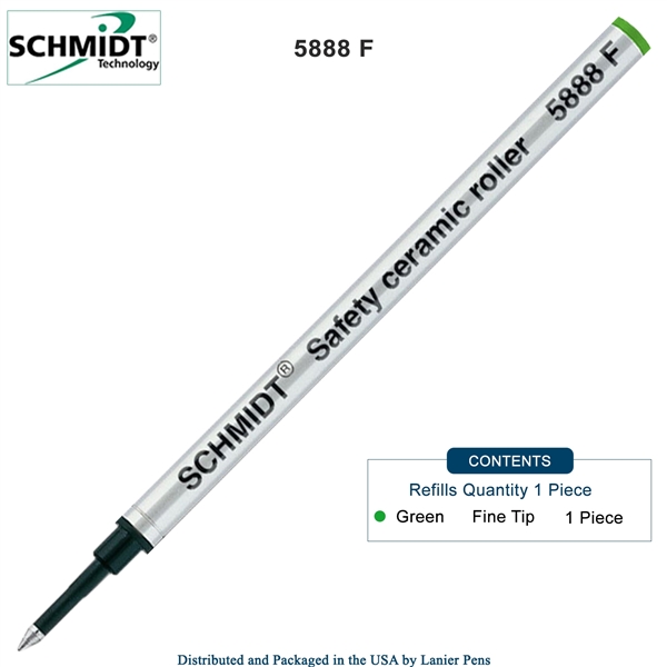 Schmidt 5888 Safety Ceramic Rollerball Metal Refill - Green Ink (Fine Tip 0.6mm) by Lanier Pens, Wood N Dreams