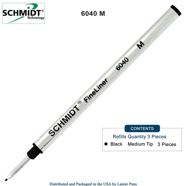 3 Pack - Schmidt 6040 FineLiner Fiber Tip Metal Refill - Black Ink (Medium Tip 1.00mm) by Lanier Pens, Wood N Dreams