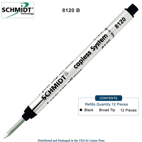 12 Pack - Schmidt 8120 Long Capless Rollerball Refill - Black Ink (Broad Tip 1.00mm) by Lanier Pens, Wood N Dreams