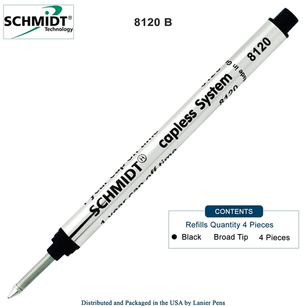 4 Pack - Schmidt 8120 Long Capless Rollerball Refill - Black Ink (Broad Tip 1.00mm) by Lanier Pens, Wood N Dreams