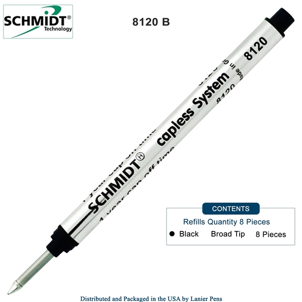 8 Pack - Schmidt 8120 Long Capless Rollerball Refill - Black Ink (Broad Tip 1.00mm) by Lanier Pens, Wood N Dreams