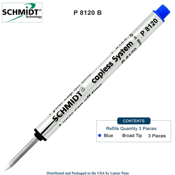 3 Pack - Schmidt P8120 Capless Rollerball Refill - Blue Ink (Broad Tip 1.00mm) by Lanier Pens, Wood N Dreams