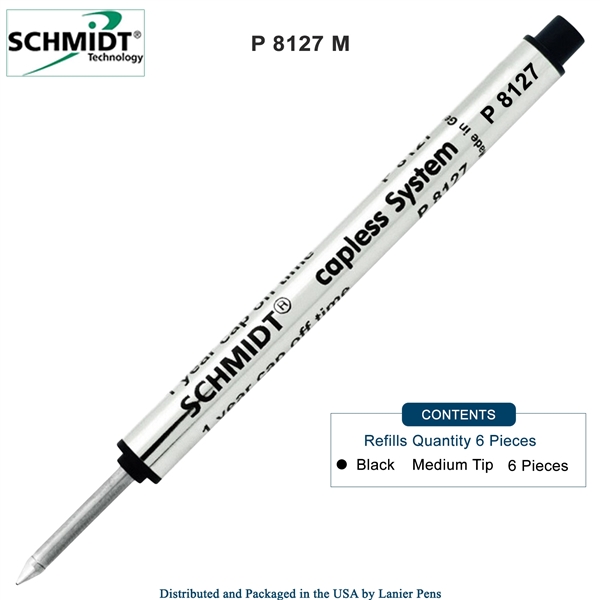 6 Pack - Schmidt P8127 Capless Rollerball Refill - Black Ink (Medium Tip 0.7mm) by Lanier Pens, Wood N Dreams