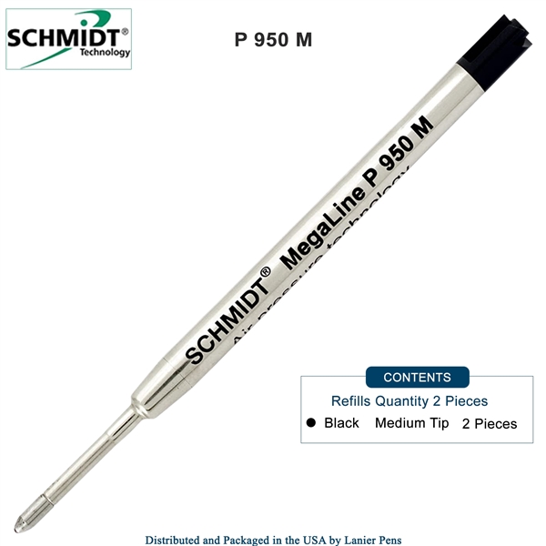 2 Pack - Schmidt P950 MegaLine Pressurized Refill - Black Ink (Medium Tip 0.7mm) by Lanier Pens, Wood N Dreams