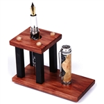 Bubinga & Ebony Upright Pen Stand - 1 Pen with Shelf by Lanier Pens, lanierpens, lanierpens.com