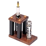 Walnut & Ebony Upright Pen Stand - 1 Pen with Shelf by Lanier Pens, lanierpens, lanierpens.com