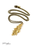 Small Brass Leaf Necklace, Oak Leaf, Antiqued Brass Chain, Fall Statement Jewelry, Leaf Jewelry