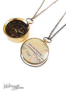 Large Compass Necklace, Never Stop Exploring, or Personalized Quote, Vintage Map, Working Compass, Graduation, Inspirational, Motivational