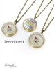 Image depicts 3 small brass compasses on darkened brass chains; two showing the back navigation side of the compass, one showing the front with map and quote design.  The navigation side is white with a silver & red needle. Each map and quote are custom.