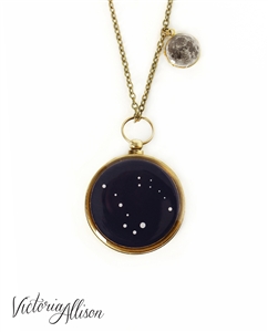 Personalized Stars and Moon Working Constellation Compass Necklace with Tiny Moon Locket