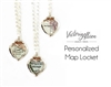 Custom Tiny Silver Map Heart Locket Necklace on Sterling Silver Chain