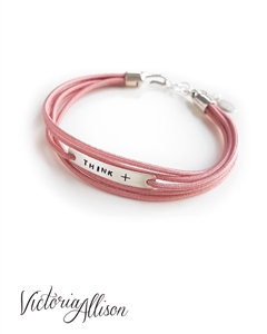 Think Positive Bracelet, Cherry Blossom Pink Silk Wrap Style Bracelet, Infertility Jewelry, IVF Jewelry, Sterling Silver, IVF Gift, Think +