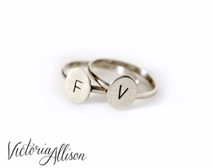 Personalized Sterling Silver Initial Ring - Tiny Hand Stamped Oval - Custom Made