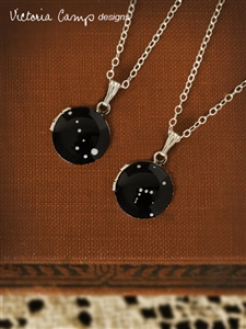 Custom Silver Hand-Painted Zodiac Constellation Necklace on Vintage Tiny Locket