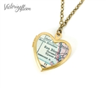 Small San Diego Map Necklace on Vintage Heart Locket - California Antique Map Jewelry
