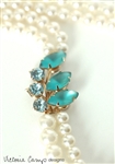 Eco Friendly Vintage Blue Rhinestone and White Pearl Double Strand Wedding Necklace