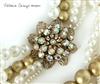 White and Golden Olive Layered Pearl Wedding Necklace with Vintage Aurora Borealis Rhinestone Flower