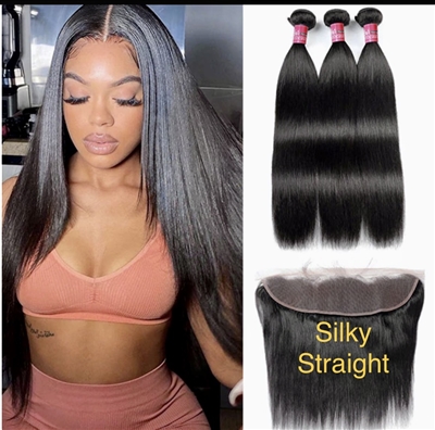 Silky Straight HD frontals (3 Bundles)