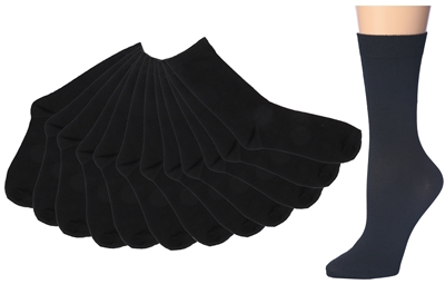 Wholesale Women's 3 Pack Black Cotton Sports Crew Socks (60 Packs)