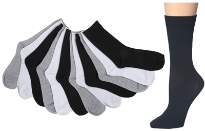 Wholesale Women's 3 Pack Solid Assorted Color Crew Socks (60 Packs)
