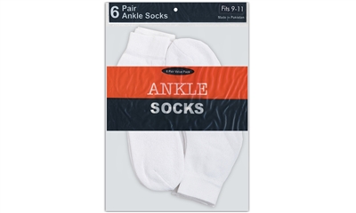 Wholesale Boy's 6 Pairs White Ankle Socks (30 Pack)