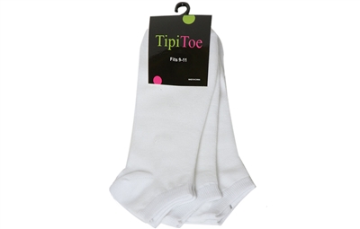 Wholesale Women's 3 Pack Solid White Cotton Ankle Socks (60 Packs)