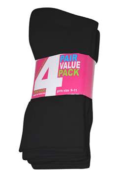 Wholesale Girls 4 Pair Per Pack Black Crew Sport Socks (45 Pack)