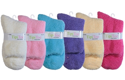 Wholesale Women's Fuzzy Skid-Proof Solid Crew Sock (120 Packs)