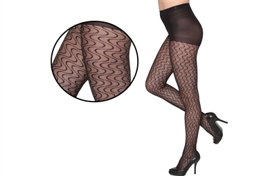 Wholesale Women's Black Sheer Wave Tights With Size Options (36 Pcs)