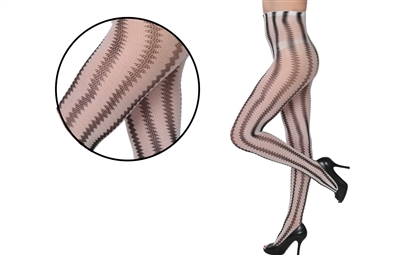 Wholesale Women's Fishnet Zigzag Stripe Tights One Size (36 Pcs)