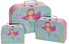 Set Of 3 Childrens Suitcase Mermaid 30cm