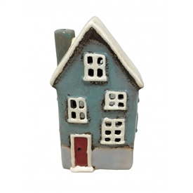 DUE LATE APRIL Two-Tone Blue Ceramic Pottery Cottage Tealight Holder 18cm