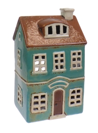 Ceramic Tealight Turquoise House 19cm