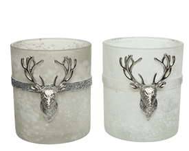 2 Asst Glass Deer Tealightholder 10cm