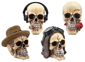 4asst Medium Skull Ornaments 9cm