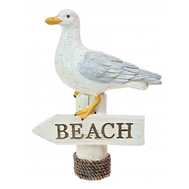 Resin Seagull On Beach Sign 18cm