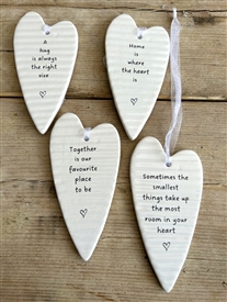 DUE EARLY AUGUST 4asst Ceramic Hanging Heart Message Plaques 11.5cm - Sentiments