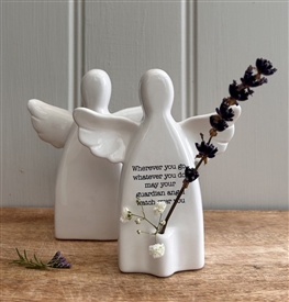 DUE MID JANUARY - Ceramic Angel Ornament with Flower Stem Holder 12.5cm - Whereever You Go