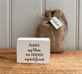 DUE MID JANUARY - Wooden Gratitude Block with Hessian Gift Pouch 7x5cm - Mum