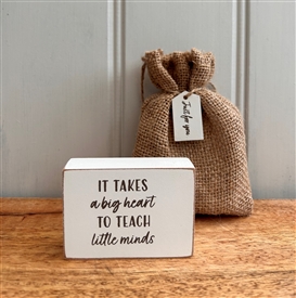 DUE MID JANUARY - Wooden Gratitude Block with Hessian Gift Pouch 7x5cm - Teacher