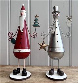 2asst Large Detailed Metal Santa/Snowman Figurines 26cm