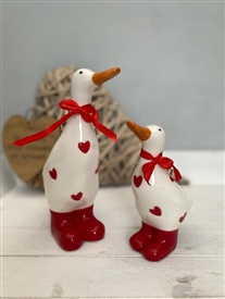 DUE MID JANUARY Large Ceramic Polka Dot Duck 19cm - Red Hearts