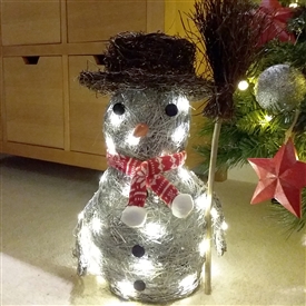 Grey Brushwood LED Light Up Christmas Snowman Decoration 40cm
