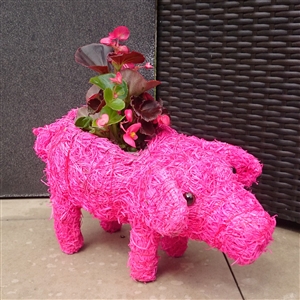 Bright Pink Brushwood Standing Pig Planter 32cm